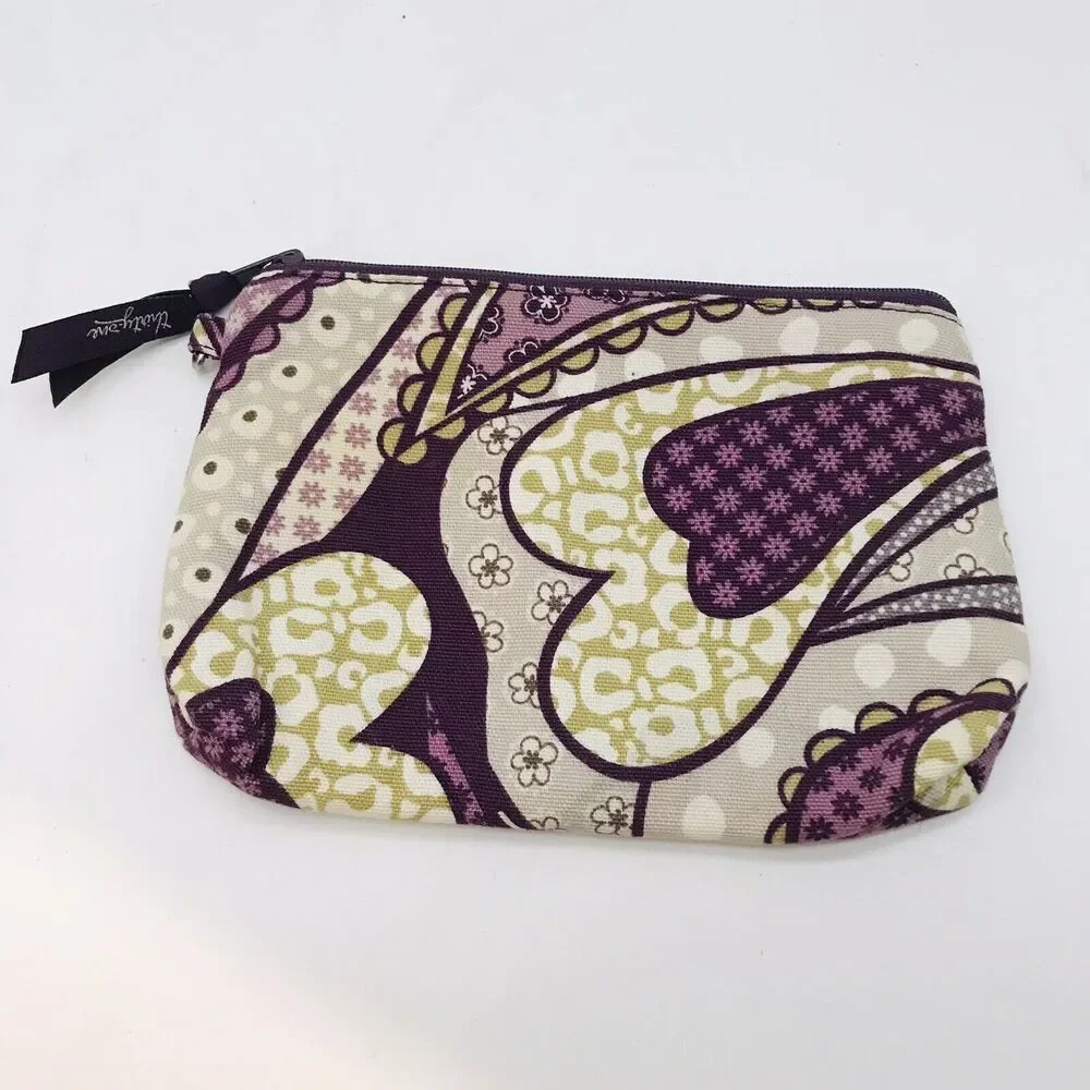 Thirty-One Timeless Beauty Mini Zipper Pouch Plum & Tan Paisley Cosmetic Case